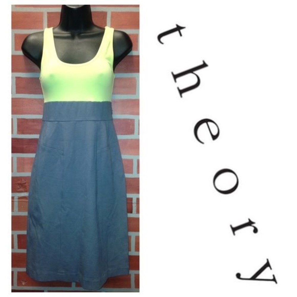 THEORY Neon Yellow & Grey COLORBLOCK Dress